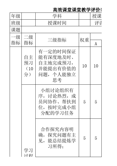 高效课堂课堂教学评价表