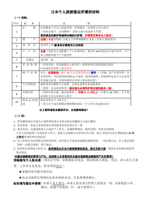 赴日本个人旅游签证需要资料清单