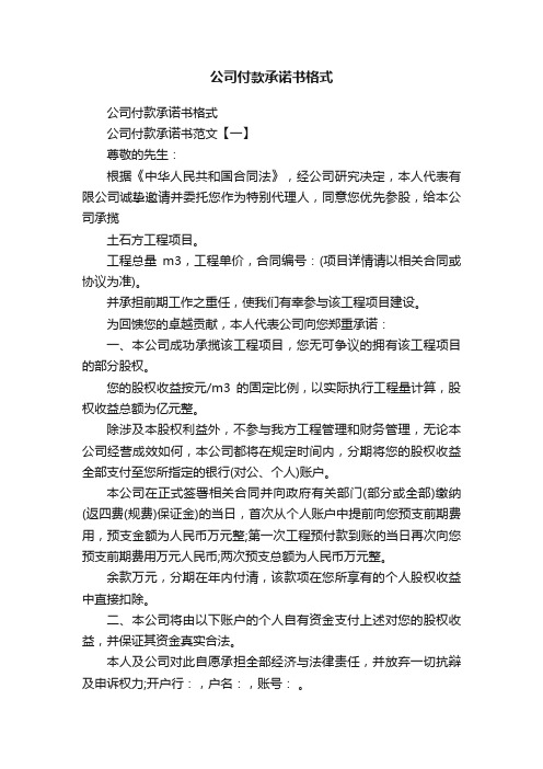 公司付款承诺书格式