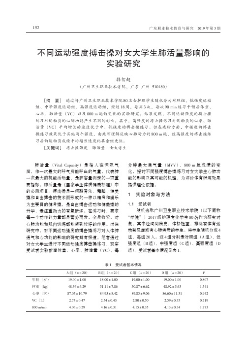 不同运动强度搏击操对女大学生肺活量影响的实验研究