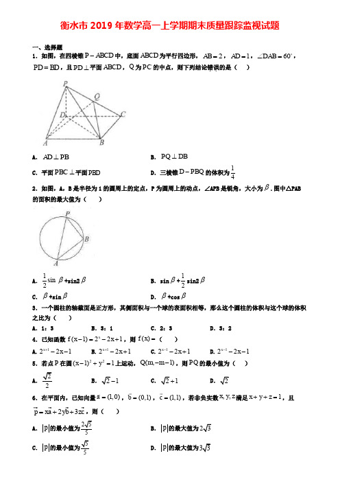 衡水市2019年数学高一上学期期末质量跟踪监视试题