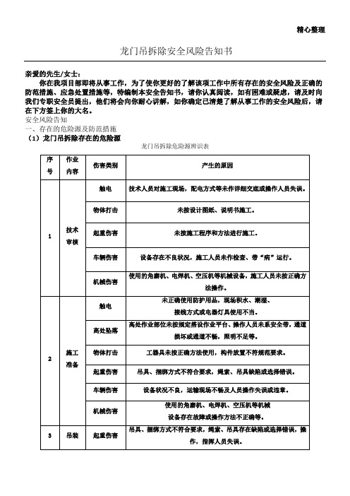 龙门吊拆除安全风险告知书