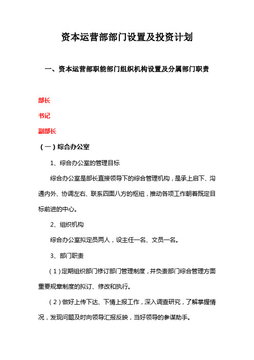 资本运营部框架及投融资计划1