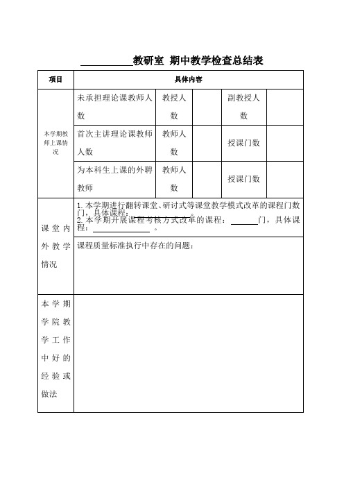 教研室期中教学检查总结表