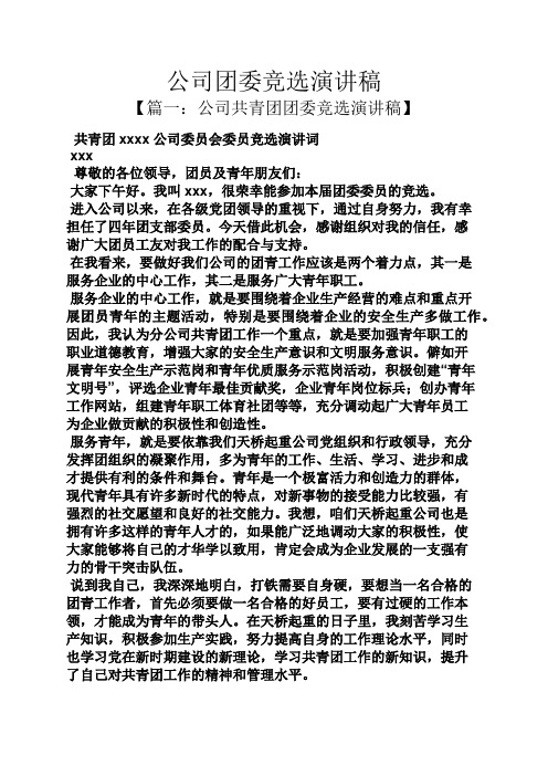 公司团委竞选演讲稿