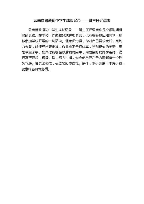 云南省普通初中学生成长记录——班主任评语表