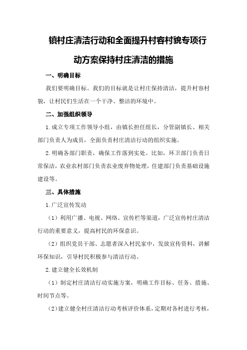 镇村庄清洁行动和全面提升村容村貌专项行动方案保持村庄清洁的措施