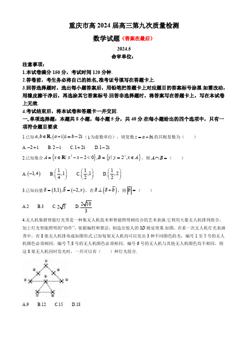 重庆市2024届高三下学期5月第九次模拟预测试题 数学含答案