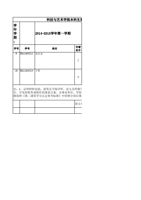 第二课堂学分申请材料汇总清单(班级汇总)