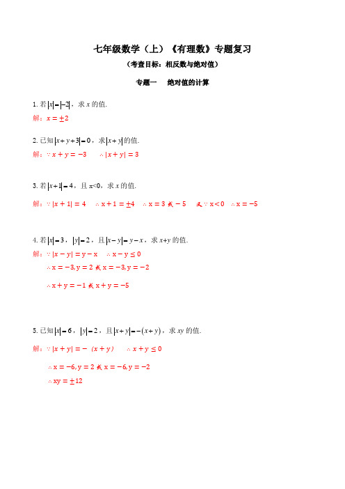 七年级数学(上)《有理数》专题复习(相反数与绝对值)