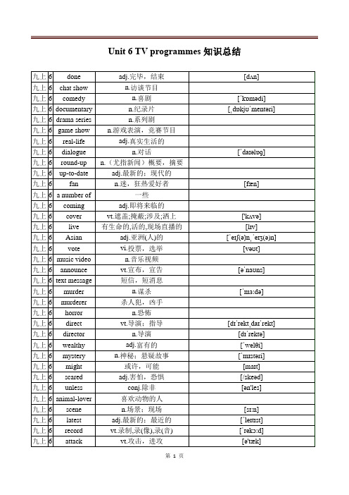 Unit 6 TV programmes知识总结 牛津译林版英语九年级上册 