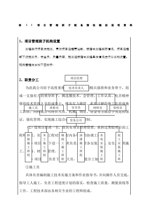 表项目管理班子配备情况辅助说明资料