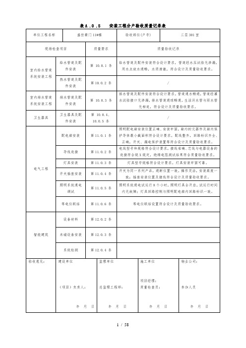 表A05安装工程分户验收质量记录表