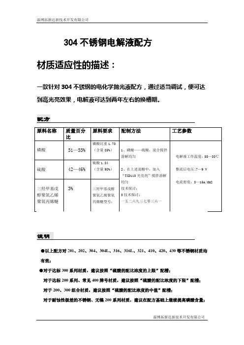 304不锈钢电解液配方