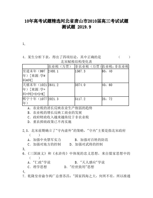 10年高考试题精选河北省唐山市2010届高三考试试题270