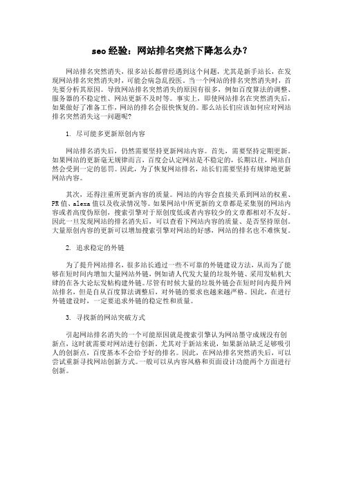 seo经验：网站排名突然下降怎么办？