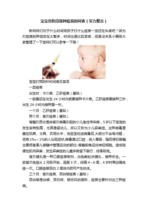 宝宝各阶段接种疫苗时间表（实力整合）