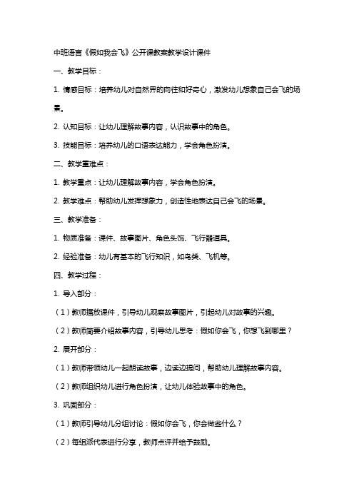 中班语言《假如我会飞》公开课教案教学设计课件