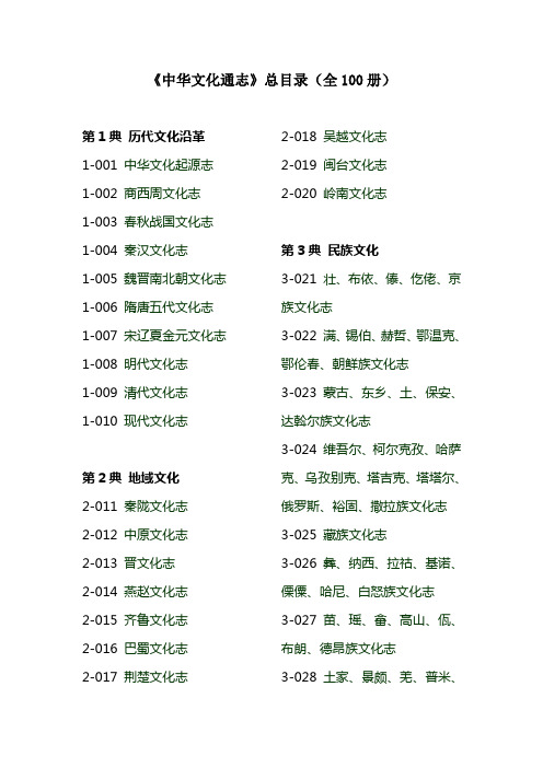 中华文化通志 全100册 总目录
