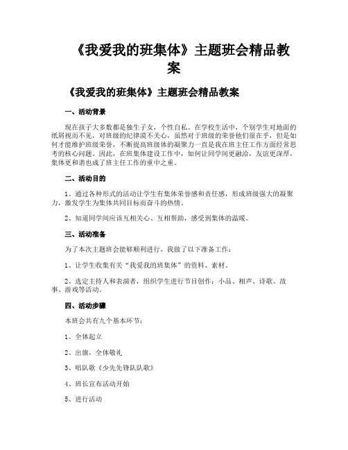 《我爱我的班集体》主题班会精品教案