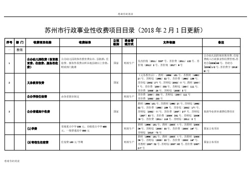 苏州市行政事业性收费项目目录(2018年2月1日更新).doc