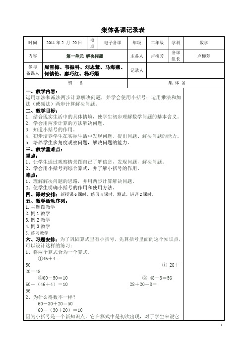 集体备课记录表