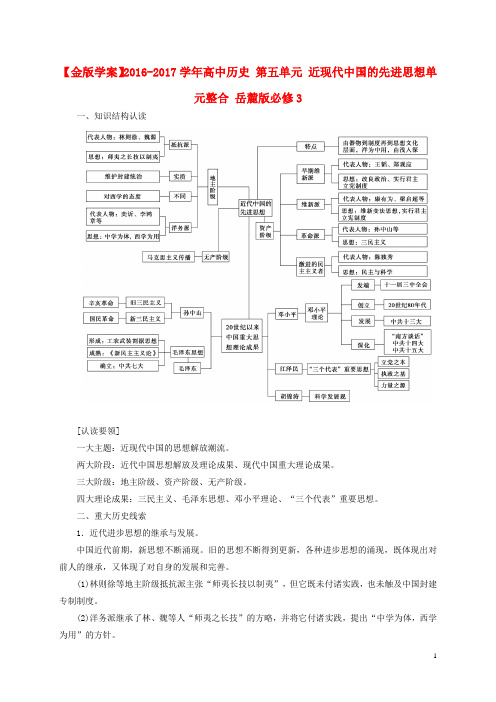高中历史 第五单元 近现代中国的先进思想单元整合 岳麓版必修3