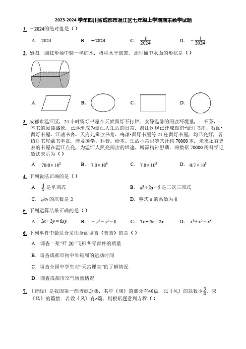 2023-2024学年四川省成都市温江区七年级上学期期末数学试题