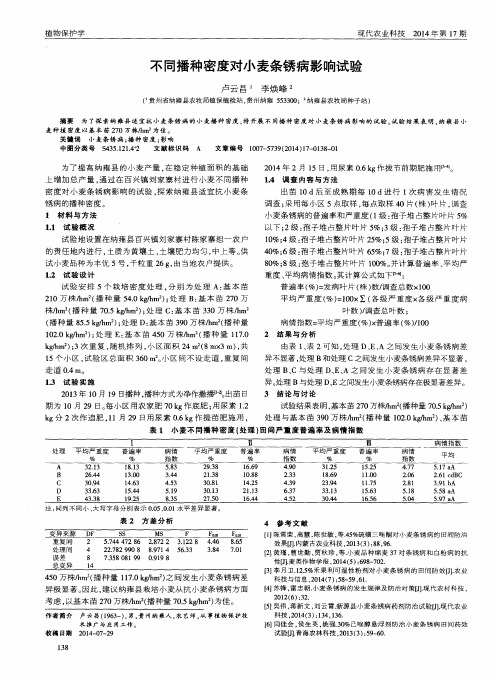 不同播种密度对小麦条锈病影响试验