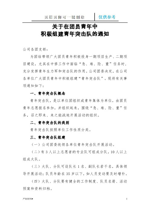 关于在团员青年中积极组建青年突击队的通知(知识材料)