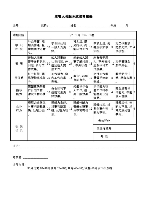 主管人员服务成绩考核