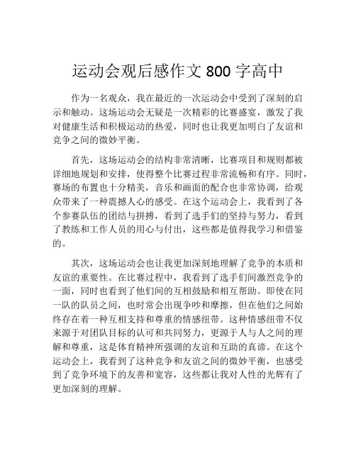 运动会观后感作文800字高中