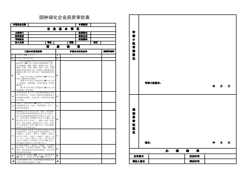 园林绿化企业资质审批表