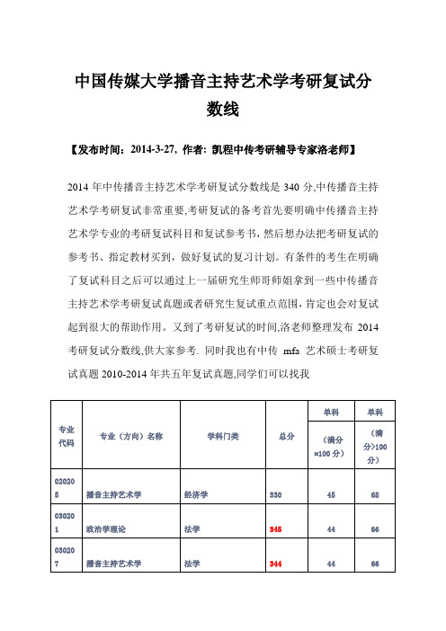 中国传媒大学播音主持艺术学考研复试分数线