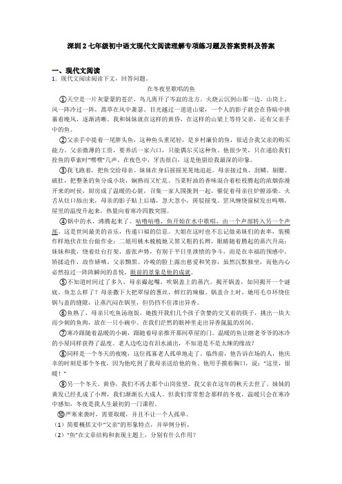 深圳2七年级初中语文现代文阅读理解专项练习题及答案资料及答案