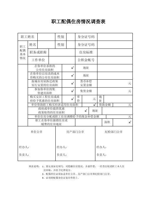 职工配偶住房情况调查表