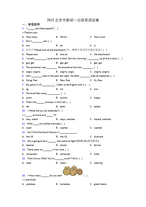2023北京市新初一分班英语试卷