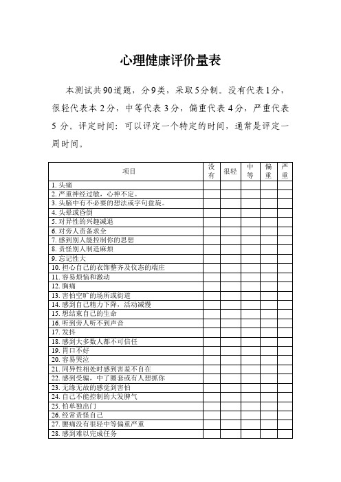 保安、保洁及外包人员心理健康评价量表