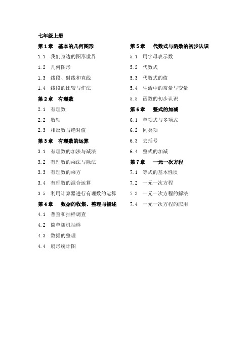 青岛版初中数学教材(总目录)