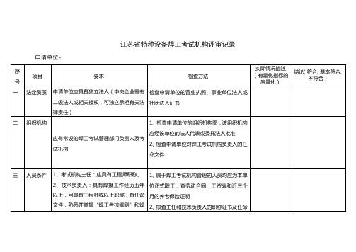 江苏省特种设备焊工考试机构评审考核记录表