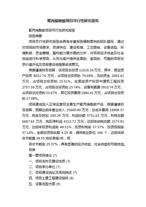 聚丙烯酰胺项目可行性研究报告