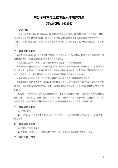 高分子材料与工程专业人才培养方案