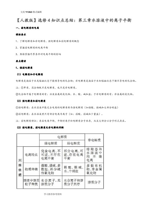 水溶液中的离子平衡知识点汇总