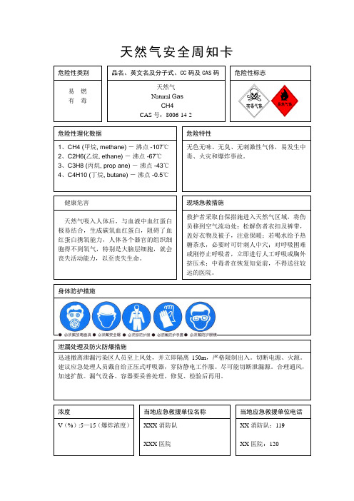 天然气危险化学品安全周知卡样本