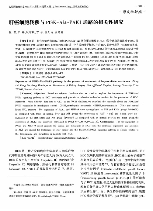 肝癌细胞转移与PI3K-Akt-PAK1通路的相关性研究