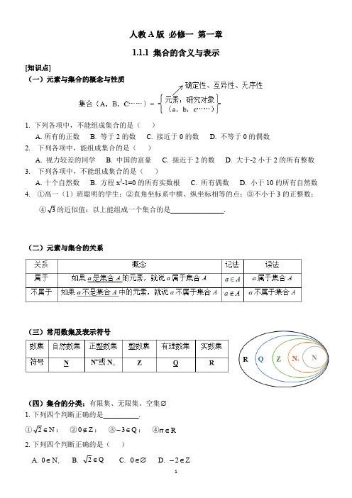 1.1.1 集合的含义与表示复习(知识点+相应练习)