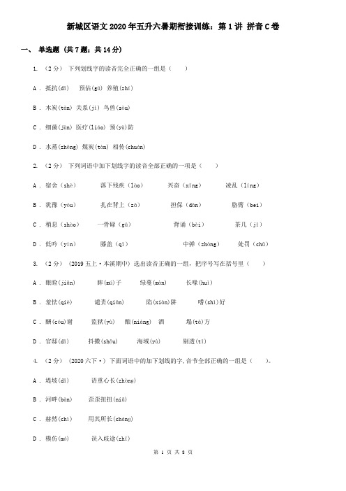 新城区语文2020年五升六暑期衔接训练:第1讲 拼音C卷
