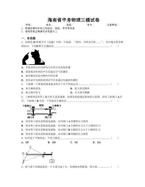 最新海南省中考物理三模试卷附解析