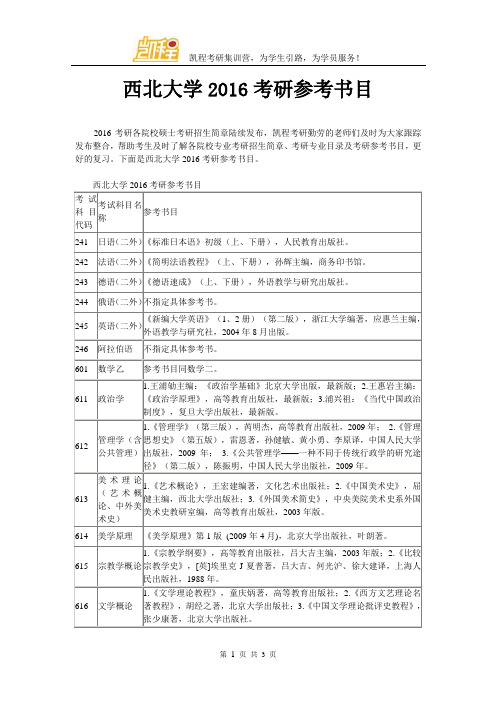 西北大学2016考研参考书目