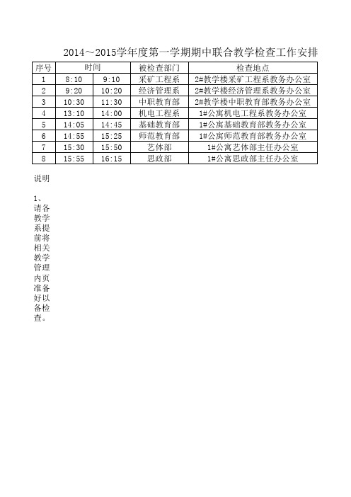 2014～2015学年度第一学期期中联合教学检查工作安排